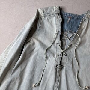 Free People Neapolitan Dreams Lace Up Tunic Denim Top Small S EUC Chambray